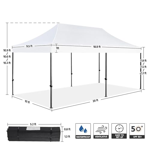 Heavy Duty Pop Up Canopy Tent 10x20 with Wheeled Carry Bag, White X6840
