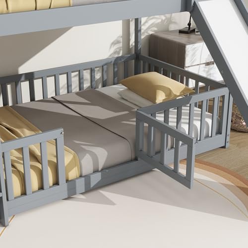 Twin Over Full Bunk Bed with Slide and Storage Stairs C57577