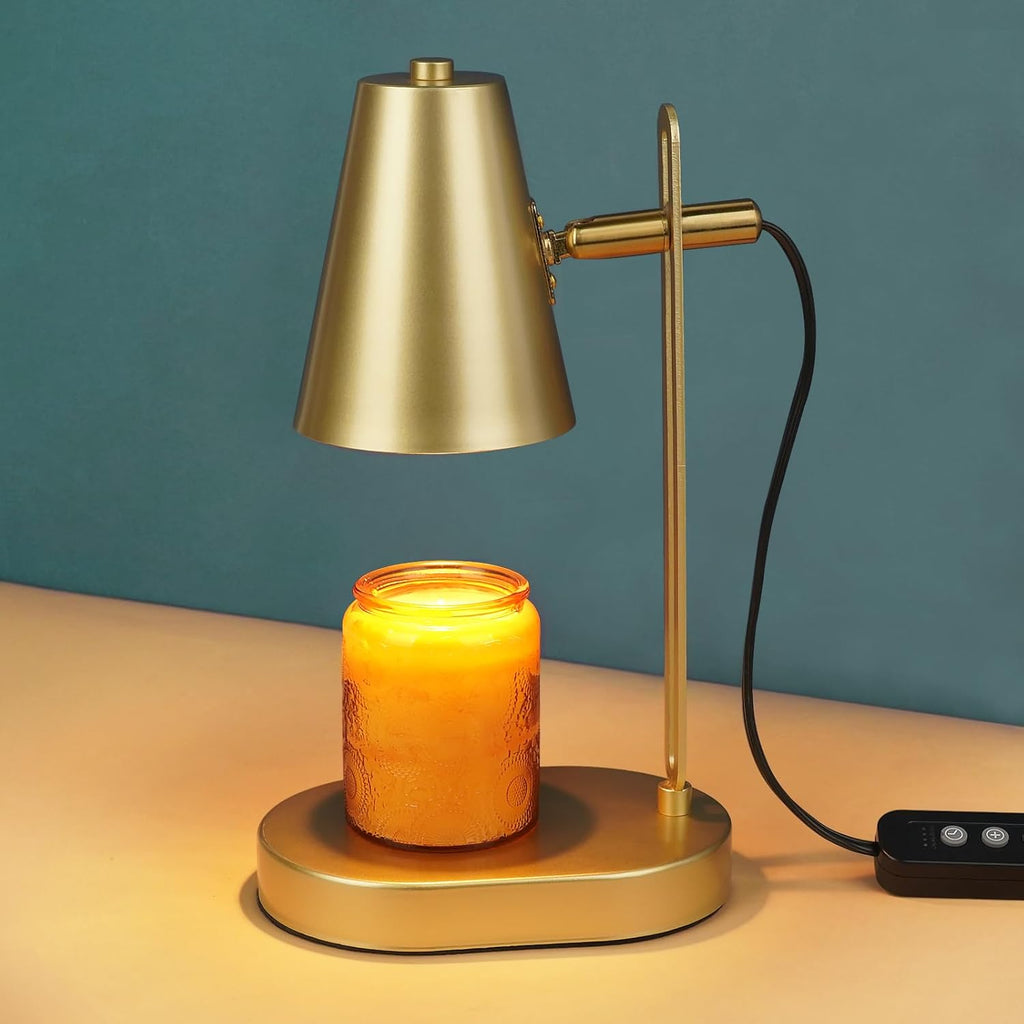 Gold Candle Warmer Lamp with Timer, Adjustable Dimmable Candle Lamp Warmer, Candle Lamp with 2 Bulbs for Jar Candles & Scented Wax, Lamp Candle Warmer, Candle Warming Lamp for Bedroom Living Room