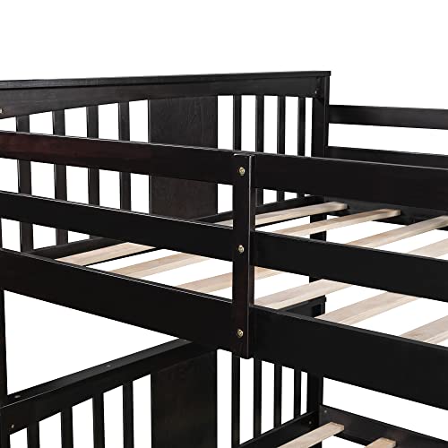 Twin Over Full Bunk Bed with Slide and Stairs for Kids E212