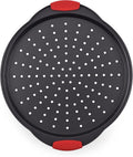Non-Stick Pizza Tray - with Silicone Handle, Round Steel Non-stick Pan with Perforated Holes, Premium Bakeware, Pizza Tray with Silicone and Oversized Handle, Dishwasher Safe - NutriChef NCBPIZ1