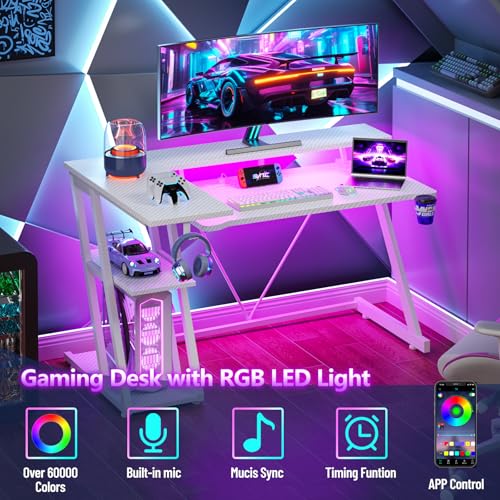 L Shaped Gaming Desk with Power Outlet and LED Lights T64283