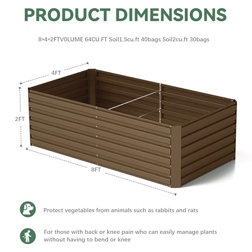 Galvanized Raised Garden Bed 8x4x2ft, Large Metal Planter Box for Vegetables, Flowers, Herbs J9369