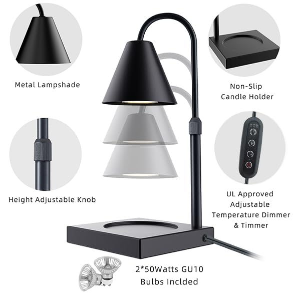 Dimmable Metal Candle Warmer Lamp, Height Adjustable for Large Jars E992317