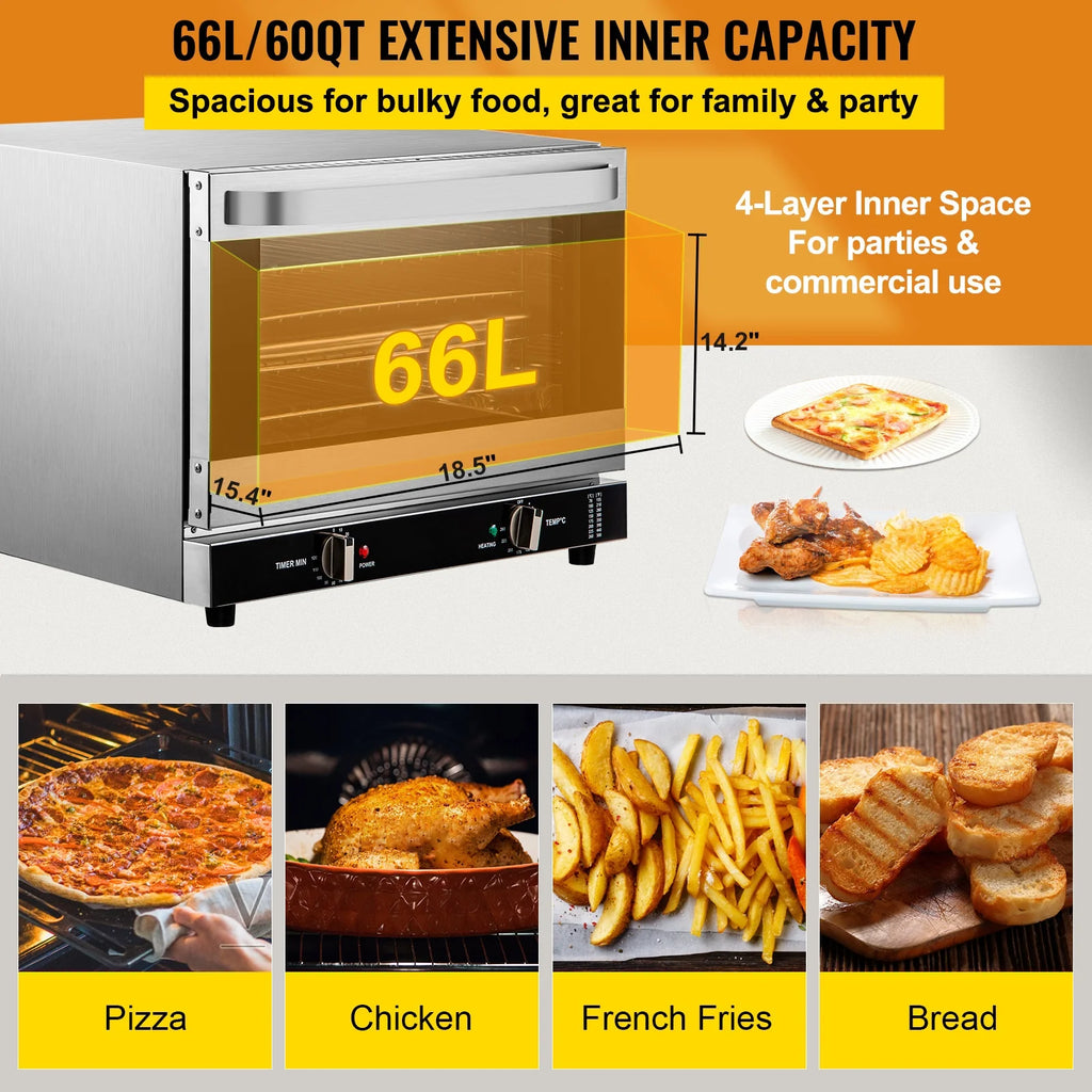 Commercial Convection Oven, 66L Countertop, 1800W Electric Baking Oven with Trays and Racks T271000