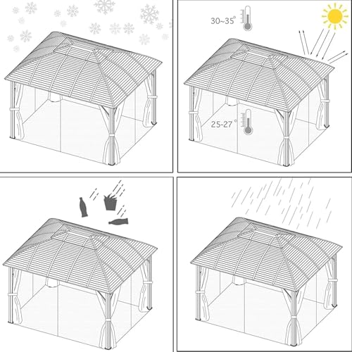 10 x 10 ft Hardtop Gazebo with Netting and Curtains, Galvanized Steel Roof for Patio and Garden X50618