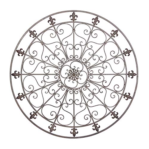 Deco 79 Metal Fleur De Lis Home Wall Decor Circle Wall Sculpture with Scrollwork, Wall Art 42" x 1" x 42", Black