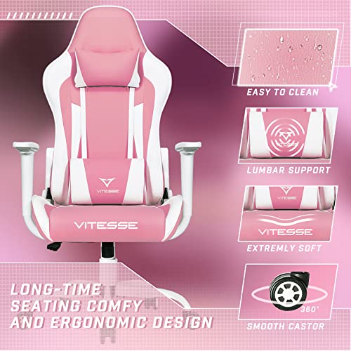 Gaming Chair High Back Ergonomic Racing Desk with Lumbar Support and Headrest, Purple Y569