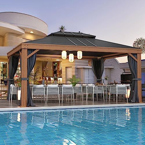 12x20 Hardtop Gazebo Double Roof Galvanized Steel Outdoor Aluminum Frame with Netting and Curtains M3306