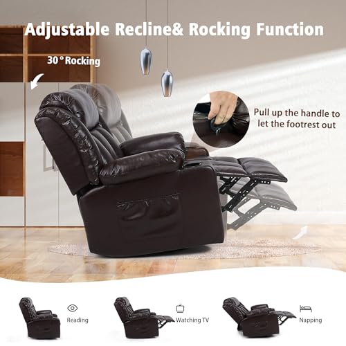 Swivel Recliner Chair for Adults with Massage and Heat, Fabric, Lime Gray B7507