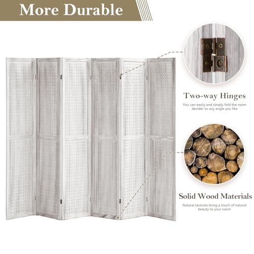 Wooden Pegboard Room Divider, 5.6Ft Folding Privacy Screen P5676