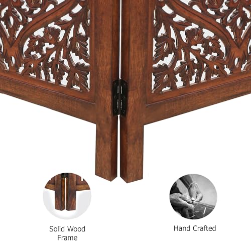 4 Panel Folding Wood Room Divider, Antique Brown, 72 x 80 L396608