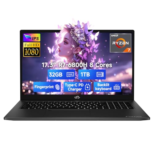 NIMO 17.3" IPS FHD-Gaming-Laptop, 8 Cores AMD Ryzen 7 6800H 32GB DDR5 RAM 1TB SSD (Beat Intel i7-12700H, Up to 4.7GHz) AMD Radeon 680M GPU-Computer with 100W Type-C Backlit Keyboard, Fingerprint