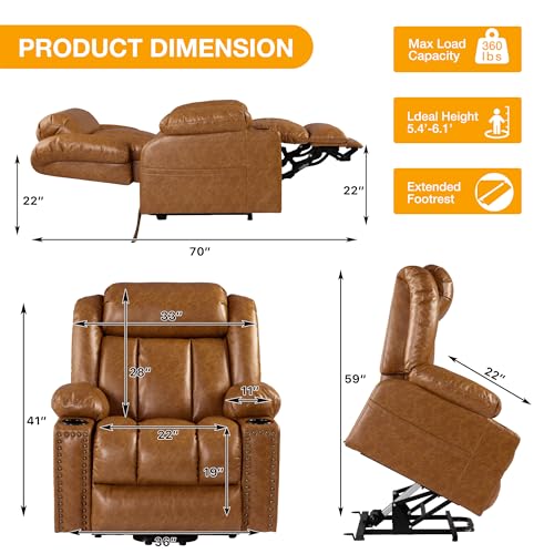 Large Power Lift Recliner Chair for Elderly with Heat and Massage, USB Port, Dark Brown A742