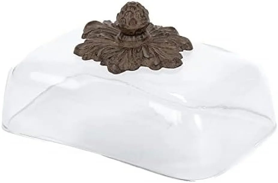 Ceramic Butter Dish with Metal Leaf Design V8413