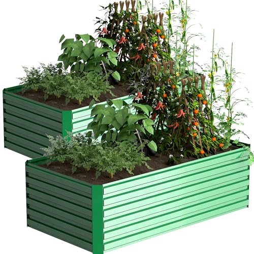 Galvanized Raised Garden Bed 8x4x2ft, Large Metal Planter Box for Vegetables, Flowers, Herbs J9369