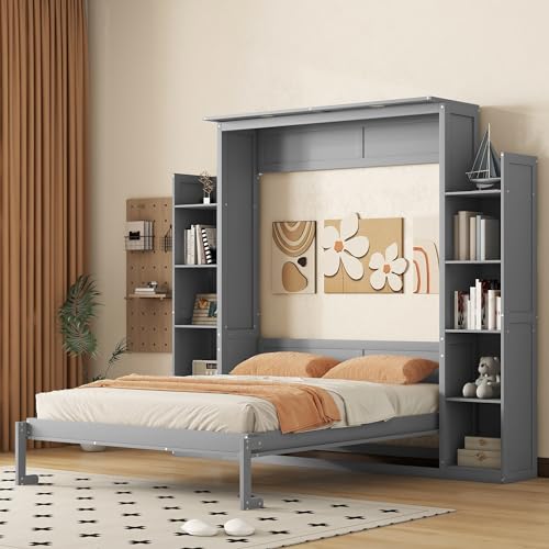 Queen Size Murphy Bed with Cabinet and LED Lights P178570