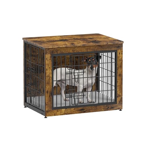 Dog Crate Furniture with Cushion, Heavy-Duty Metal Mesh, Wooden End Table with Double Doors, Indoor Kennel for Small Breed, Grey K856
