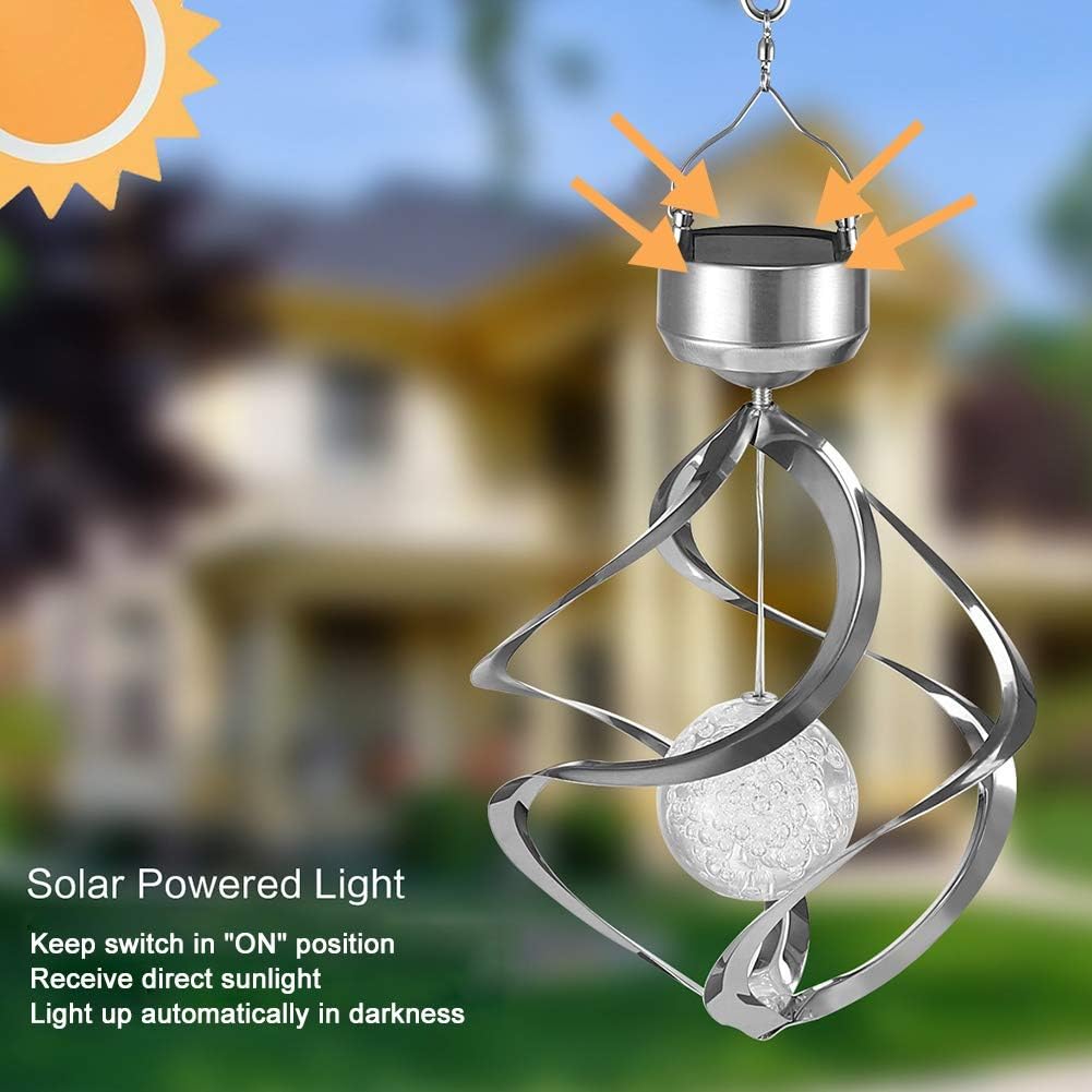 Solar Revolving Wind Chimes Hanging Light for Outdoors M89531