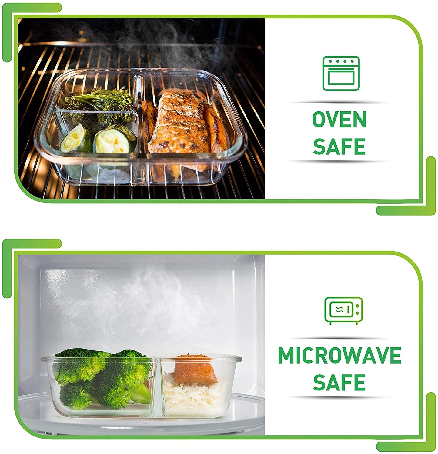 Glass Food Storage Containers, 5 Pack with 3 Compartments Q4636