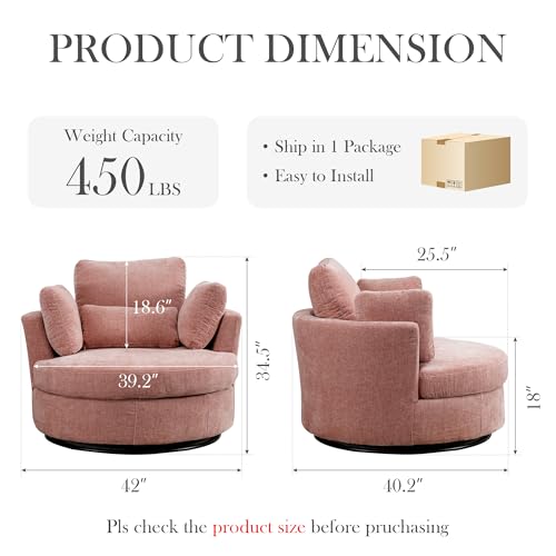 Oversized Swivel Barrel Chair with Ottoman, Chenille, Beige X252712