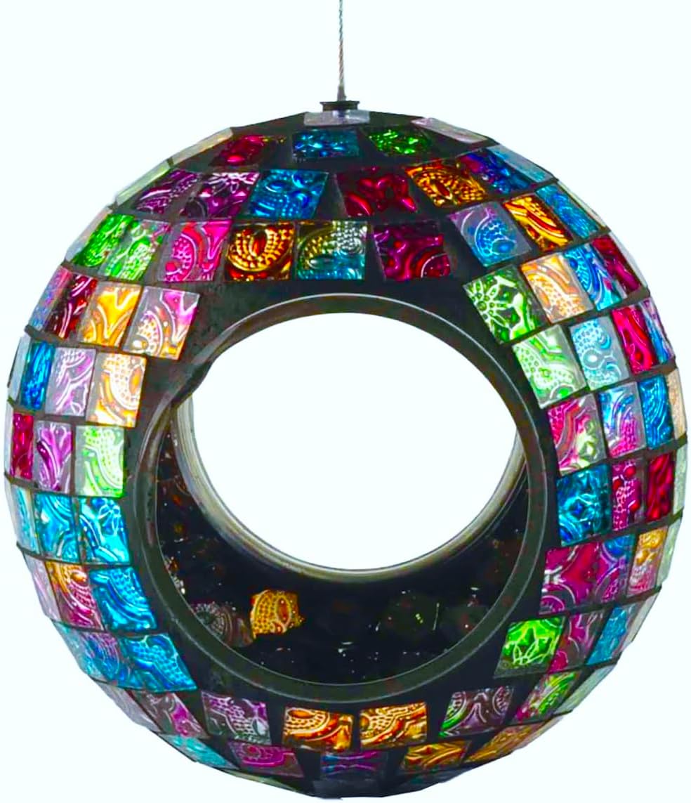 Mosaic Glass Bird Feeder Outdoor Hanging - Fly Through Bird Feeder for Outside Hanging - Attract Wild Birds for Garden Deck Yard Backyard Porch Decor