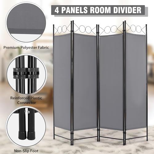 4 Panel Room Divider 6FT Steel Frame Folding Privacy Screen S6430