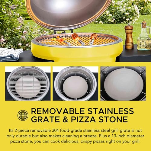 Charcoal Kamado Grill with Pizza Stone and Wheels Q84418