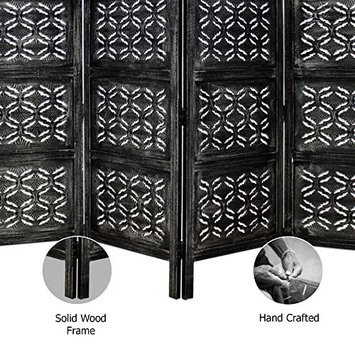 4 Panel Folding Wood Room Divider, Antique Brown, 72 x 80 L396608