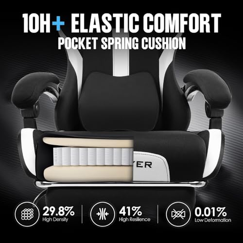 Gaming Chair Ergonomic Office Chair with Foot Rest, Breathable Fabric Computer Chair with Headrest and Lumbar Support V504535