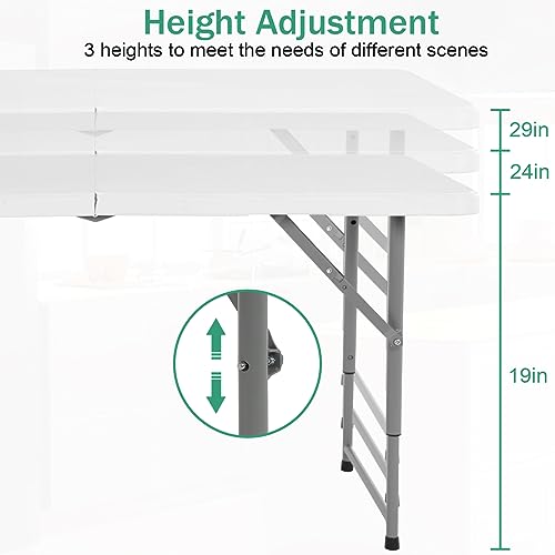 Heavy Duty Plastic Folding Table with Carrying Handle, Adjustable Height R958430
