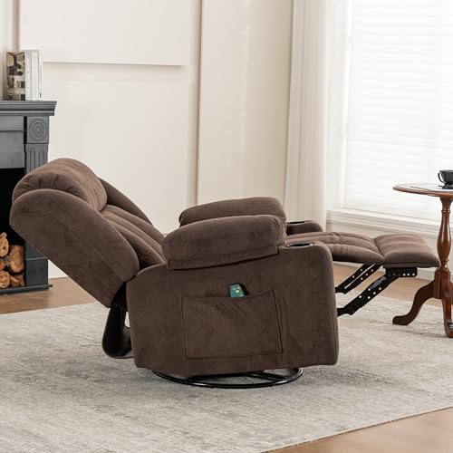Swivel Recliner Chair for Adults with Massage and Heat, Fabric, Lime Gray B7507