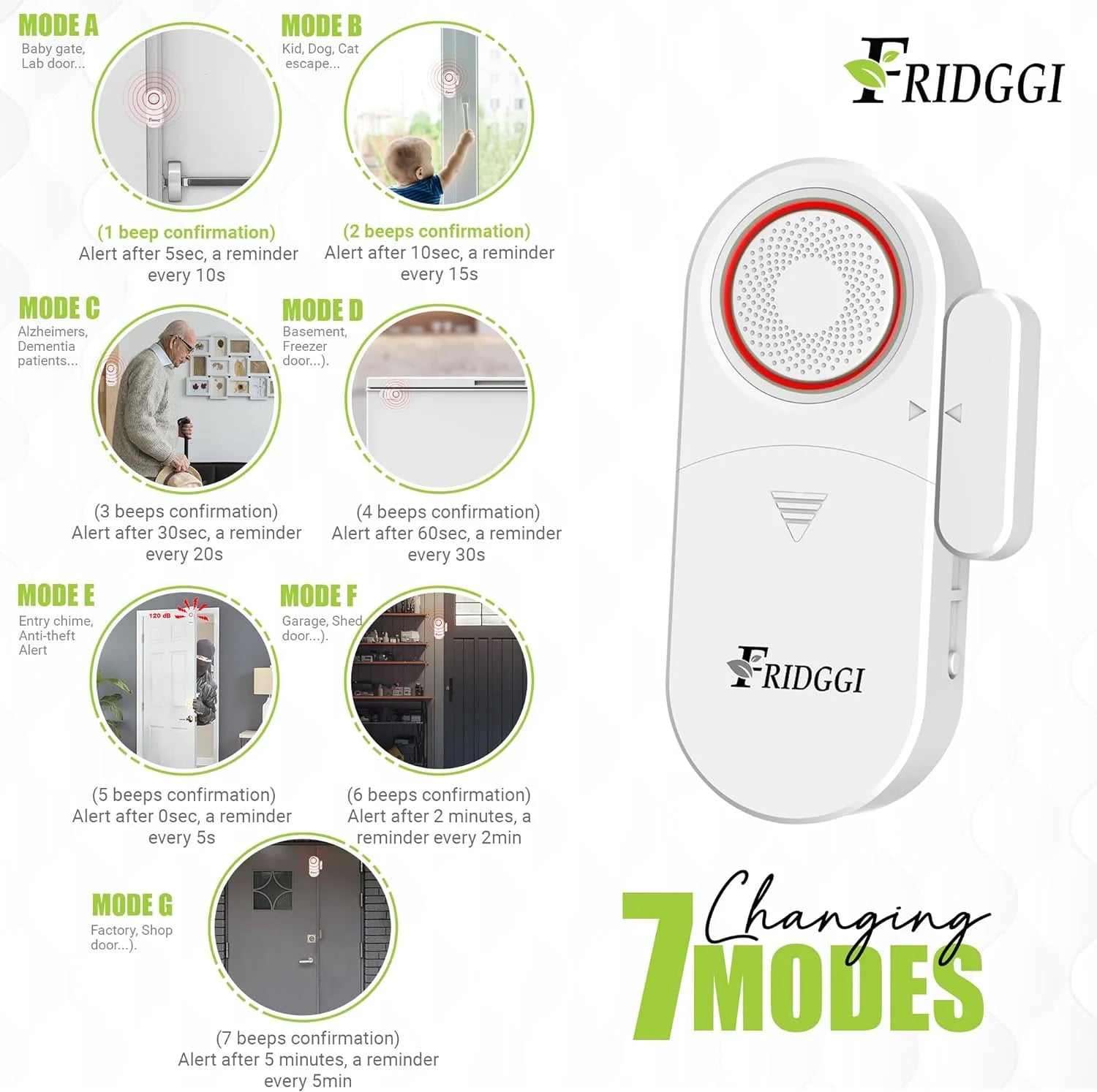 3-in-1 Door Alarm with Time Delay, 80 to 120 dB, for Freezer and Home L911834