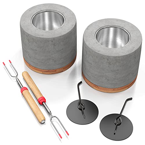 Concrete Tabletop Fire Pit with Bamboo Base and Roasting Forks X191736
