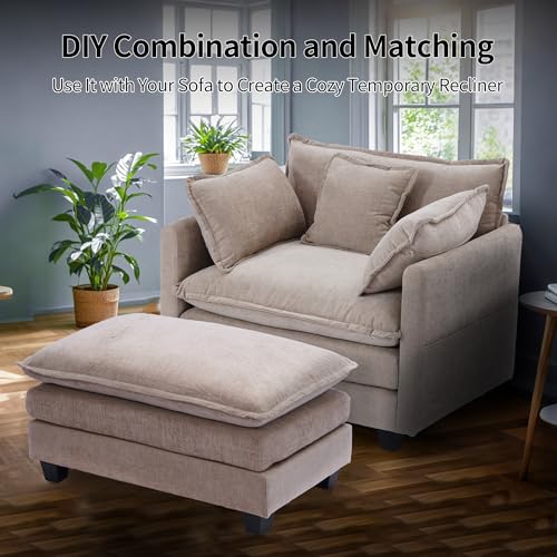 Chenille Lounge Chair with Ottoman, Beige W1064