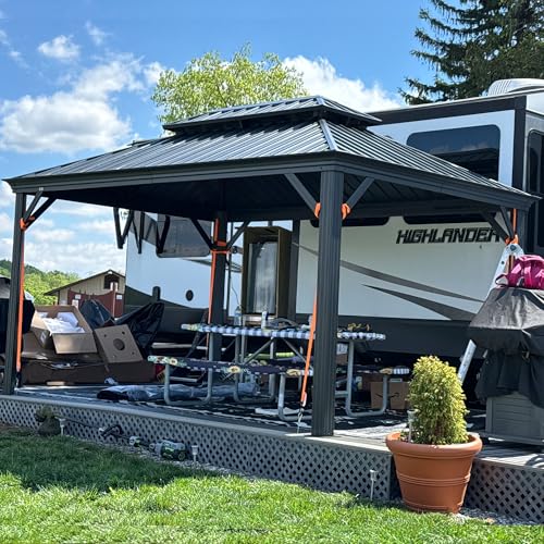 10' x 14' Permanent Hardtop Gazebo with Galvanized Steel Double Roof, Curtains and Netting Included M96664