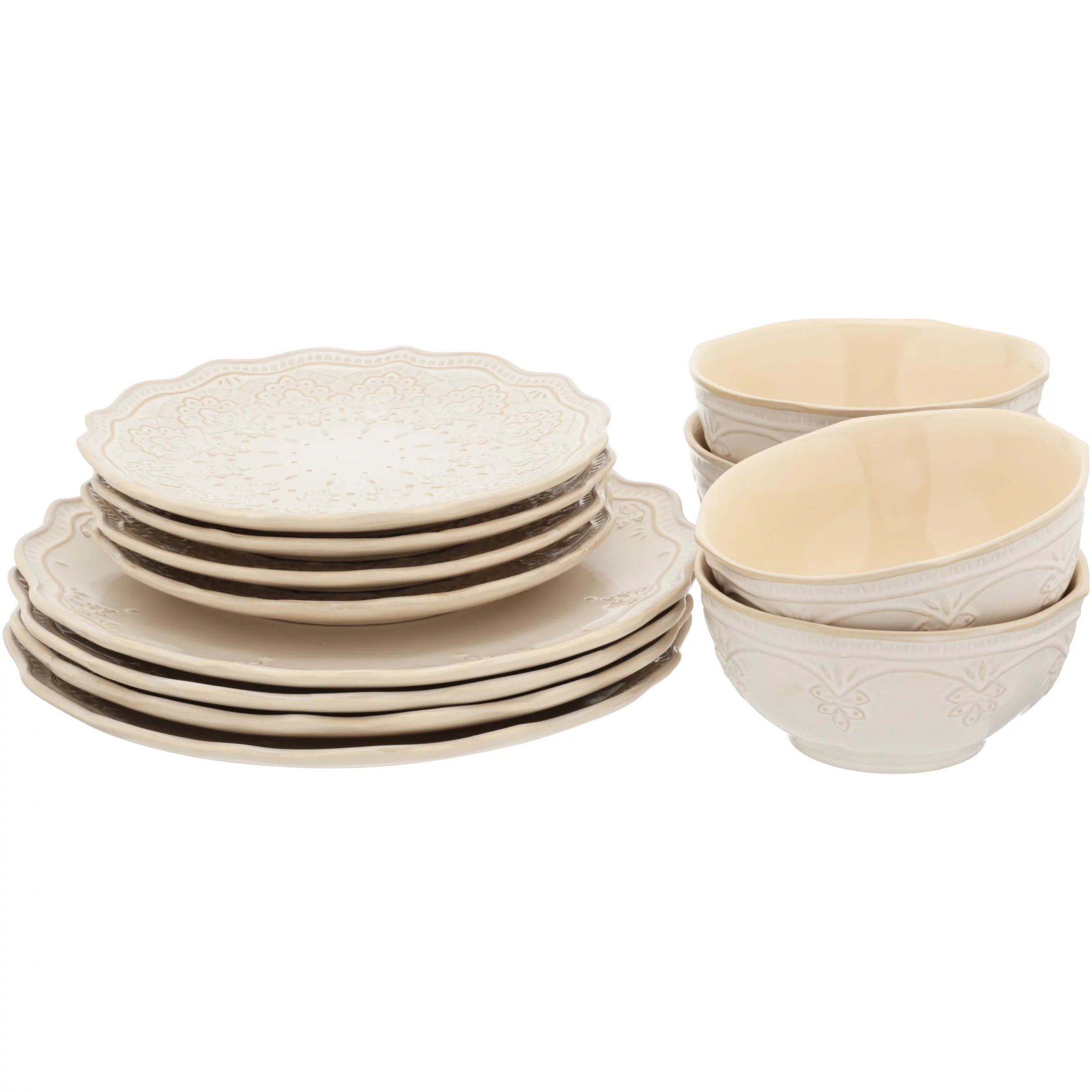 Farmhouse Lace 12-Piece Dinnerware Set, Linen X354
