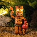 Outdoor Tiki Statue Garden Decoration: Solar Powered Tiki Figurine with Light - Hawaiian Tiki Man Ornament Totem Pole for Tiki Bar Party Beach Pool Decor