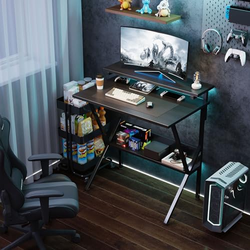 Small Desk with Adjustable Monitor Stand for Small Spaces, Grey D8453