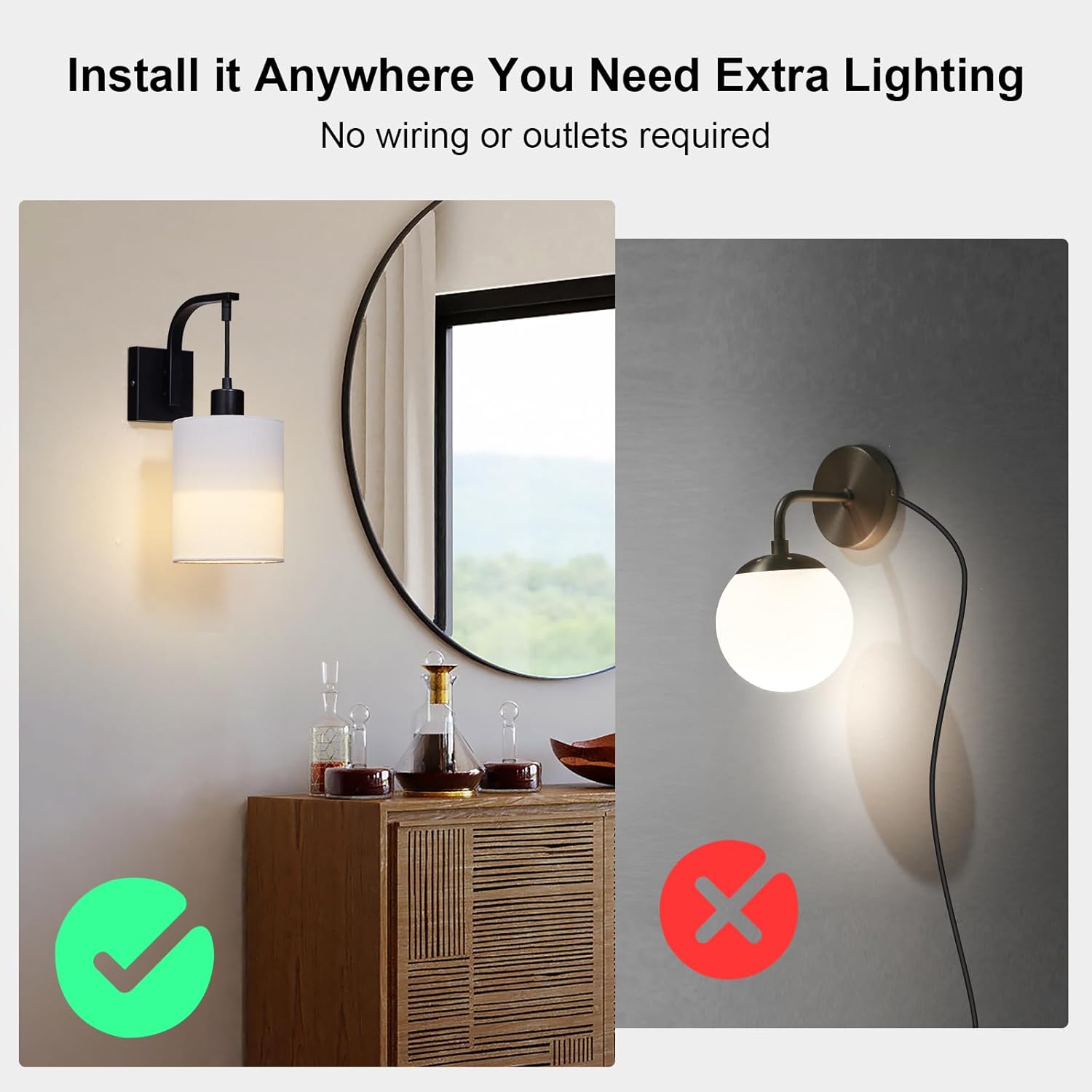 Battery Operated Wall Sconce Set of 2, Rechargeable S949