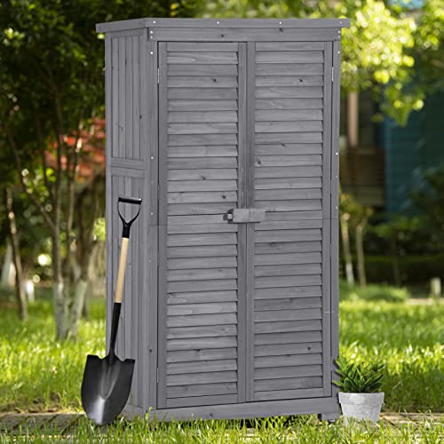 Outdoor Wooden Storage Cabinet with Shelves for Garden and Patio M764
