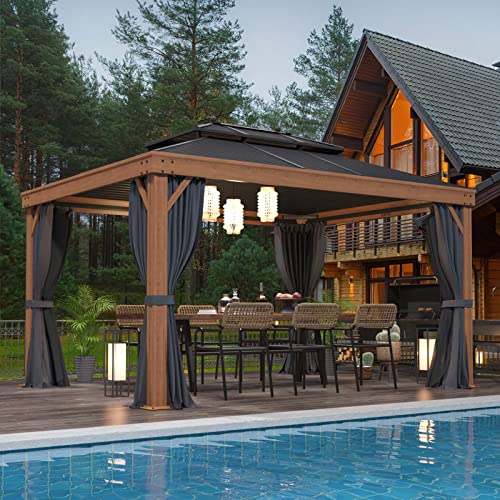 12x20 Hardtop Gazebo Double Roof Galvanized Steel Outdoor Aluminum Frame with Netting and Curtains M3306