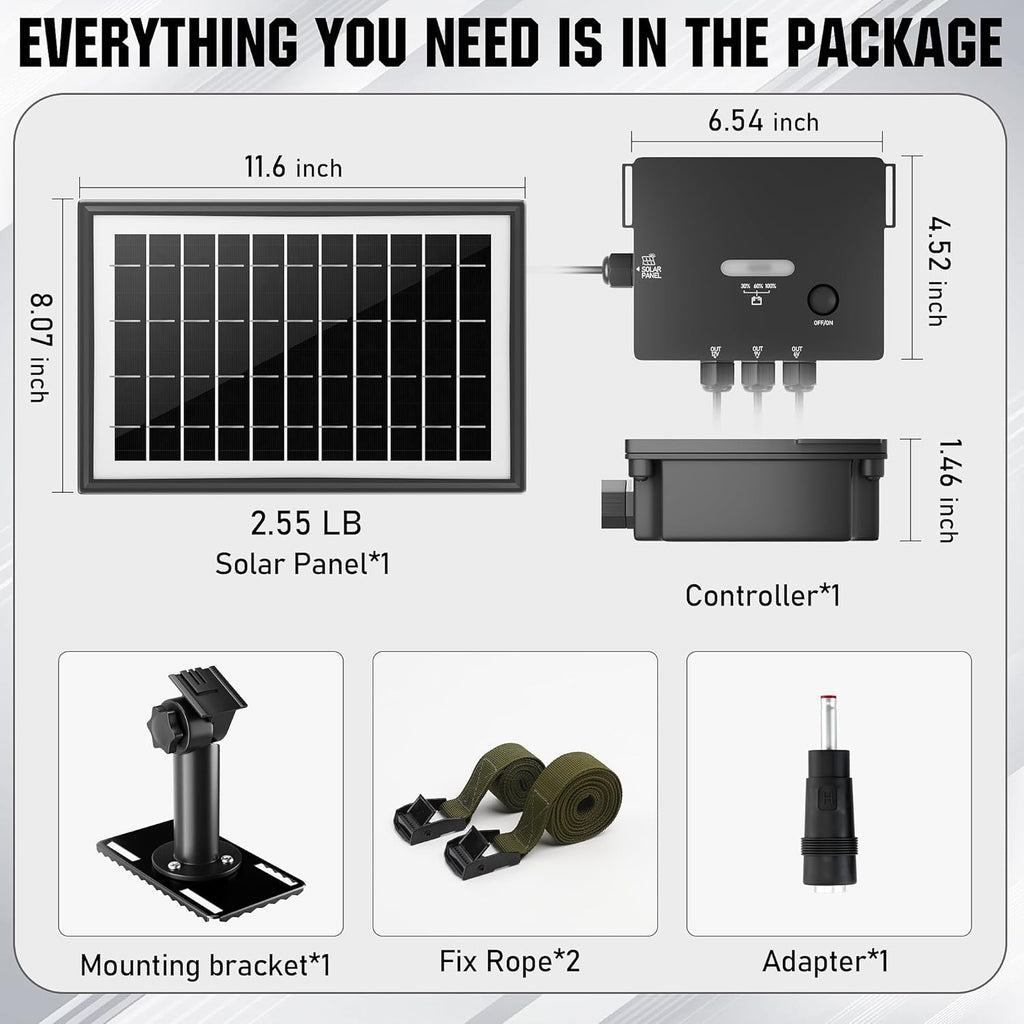 Solar Panel for Trail Camera, 6W with Built-in 7500mAh Battery D664