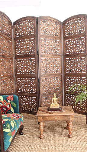 4 Panel Folding Wood Room Divider, Antique Brown, 72 x 80 L396608