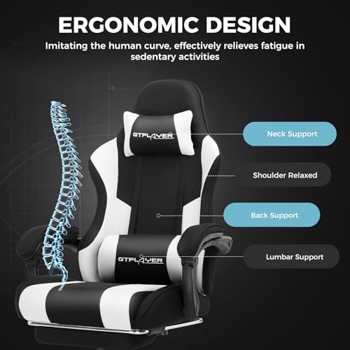 Gaming Chair with Footrest and Lumbar Support, Height Adjustable, 360° Swivel, Blue U7447