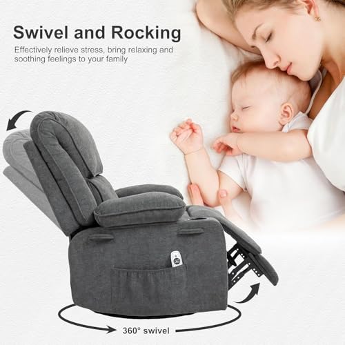 Massage Heated Swivel Rocking Recliner Chair with Cup Holders Z657