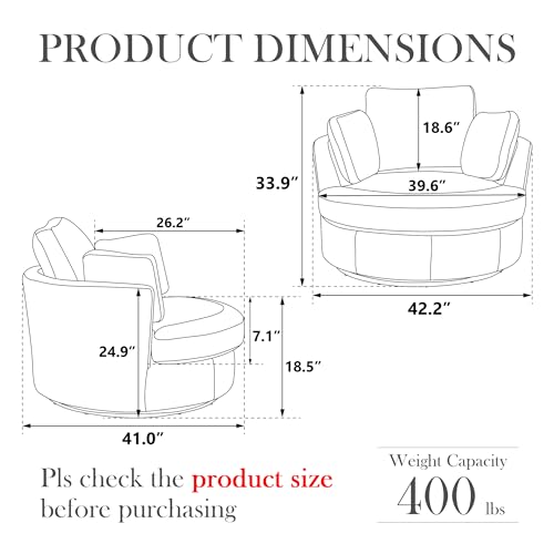 Oversized Swivel Barrel Chair with Ottoman, Chenille, Beige X252712