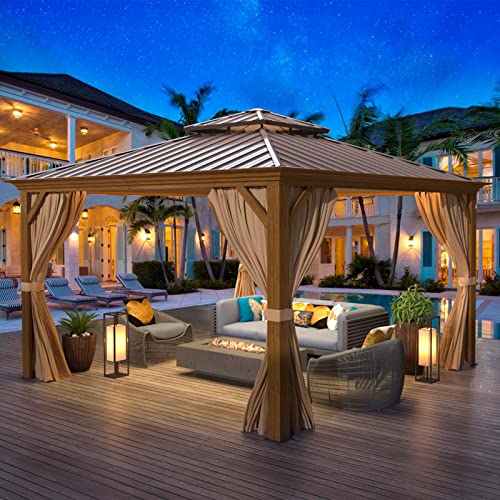 12x16 ft Hardtop Gazebo with Galvanized Steel Roof, Curtains and Netting V821