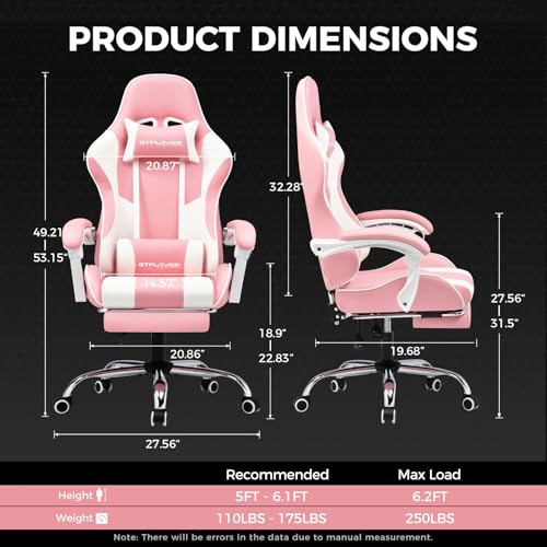Gaming Chair with Footrest and Lumbar Support, Height Adjustable, 360° Swivel, Blue U7447