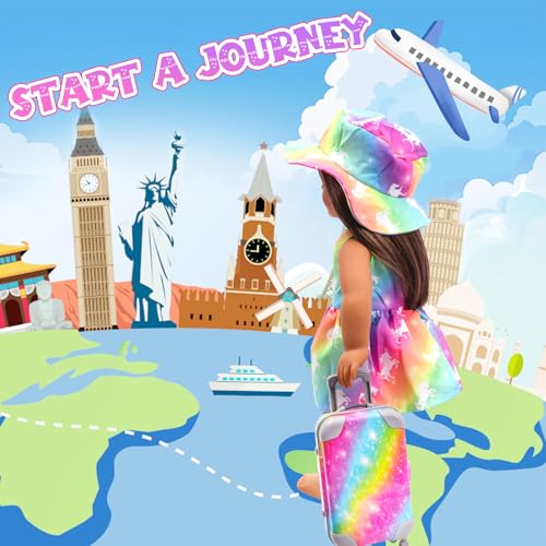 18 Inch Doll Travel Set with Suitcase, Dress, Camera, Phone, Neck Pillow & Sunglasses M666